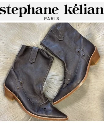 Stephane Kelian Paris Ladies Brown Leather Cutout Western Style Boots Size 7.5 - Image 1 of 4