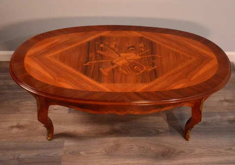 Antique Original Vintage Bronze Ormolu Floral Inlaid Louis XVI Coffee Table Cover