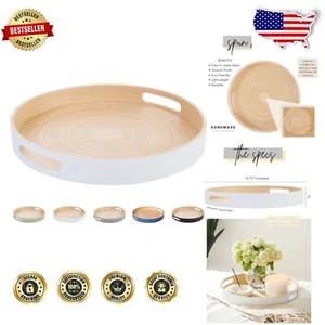 Modern White Bamboo Decorative Tray - 13.75 Inch, Handmade for Any Occasion - Picture 1 of 8