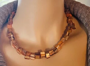 Halskette - Perlmutt - orange - braun eigene Herstellung ❗️43 cm - Bild 1 von 2