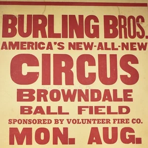 1952 Burling Bros Brothers Circus Poster Browndale Ball Field Forest City PA - Picture 1 of 3