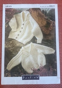 GIRLS BOYS BABY ARAN JUMPER CARDIGAN JACKET 18”-24” VTG KNITTING PATTERN HAY 633 - Picture 1 of 2
