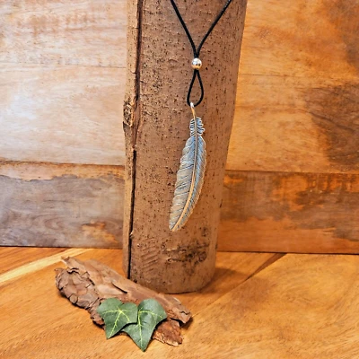 Halskette Kette mit großem Anhängern Feder (33) - Bild 1 von 4