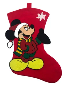 Vintage Handarbeit Filz Applikation Mickey Mouse Weihnachtsstrumpf 19" sauber frisch - Bild 1 von 6