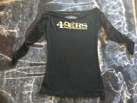 49ers Sexy Black Ladies Top Boat Neck, 3/4 Sleeves w/ Tie Accent, Back Accents Cover
