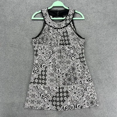Trixxi Dress Womens Medium Black white Printed Crochet Trim sleeveless Halter - Image 1 of 4