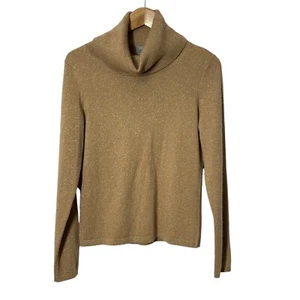 Ann Taylor Womens Cashmere Blend Cowl Neck Sweater M Gold Metallic Accent - Picture 1 of 5