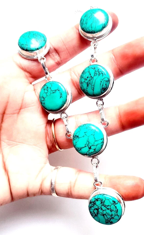 Collar Joyería Santa Rosa Turquesa Piedras Preciosas Plata de Ley 925 Hecho a Mano 18" Foto 1 de 4