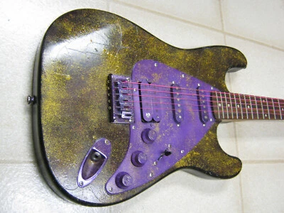First Act electric guitar, black, custom painted purple/black/gold, folk art! - Image 1 of 4