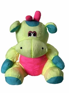 Chrisha Playful Plush Nylon Parachute  Neon Colored Hippo  16 Inch Vintage 1988 - Picture 1 of 9