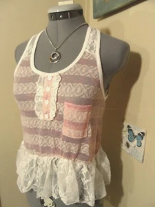 Nwt PARADISE MISS All Lace Summer Tops SML Blue Pink Peplum blouses Frilly Boho - Picture 1 of 8
