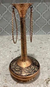 Rare Vintage Hand Made Hammered Copper Genie Style Vase Etched Floral Design 12” - Picture 1 of 6