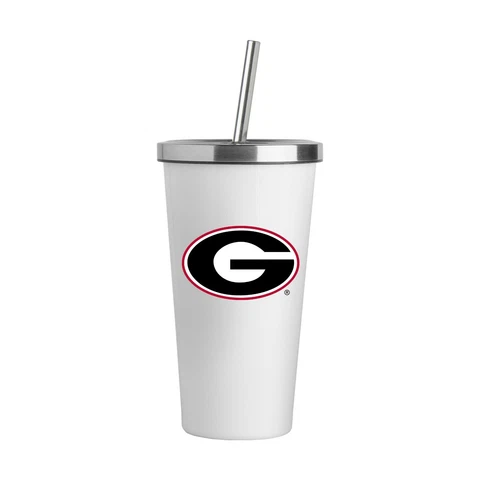 Georgia Bulldogs Logo White 20oz Straw Steel Tumbler Cover