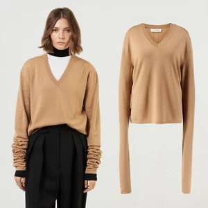 Suéter Top de Lana Virgen THE ROW Pelayo Mangas Alargadas en Camel Talla Pequeña S - Imagen 1 de 7