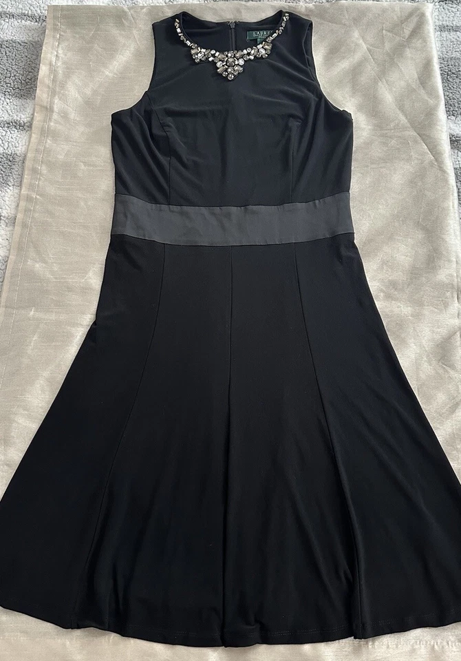Lauren Ralph Lauren Deep Black Womens 6 Embellished Sheath Dress 029