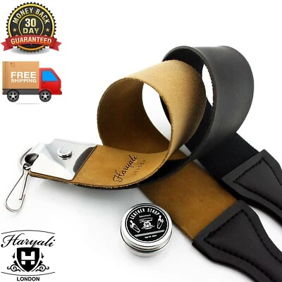 HARYALI LONDON Cinturón de cuero genuino de doble cara corte de garganta de peluquero afeitadora pasta de afilar