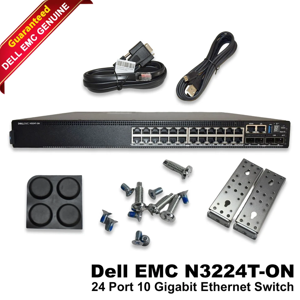 DELL EMC N3224T-ON 24X1G Rj-45 4X10G Sfp+ 2X100G L3 4GB 550W PSU Switch 74C4V - Image 1 of 4