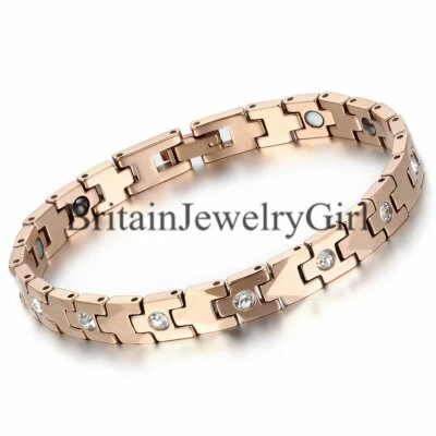 Brazalete de eslabones magnéticos de tungsteno tono oro rosa de moda de 7,4 pulgadas para mujer*7 mm Foto 1 de 4