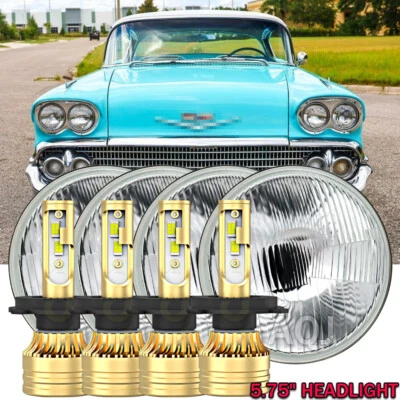 4PCS 5-3/4" 5.75" Round LED Headlights White Lamps For Chevy Chevelle Impala GMC - Изображение 1 из 4