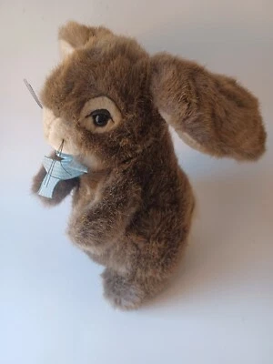 Vintage Korea Plush Realistic Bunny Rabbit Stuffed Animal Bell Carter Blue Bow - Image 1 of 3