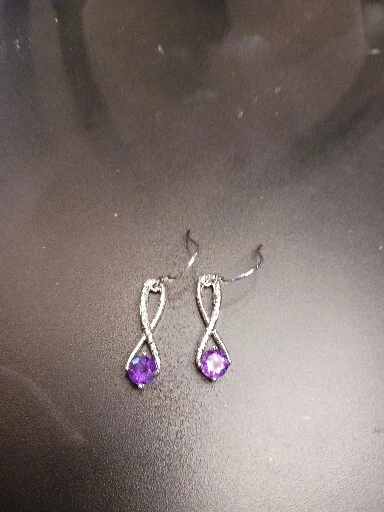 1" Vtg Authentic Amethyst Diamond 925 Sterling Silver Dangle Earrings. (25) - Image 1 of 4