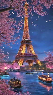 DCIDBEI Diamond Painting Groß Eiffelturm Paris Kirschblüten 40x50cm Diamant P