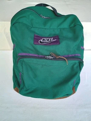 Mochila de cuero púrpura verde bosque Nike vintage años 90 etiqueta blanca Corea Foto 1 de 4