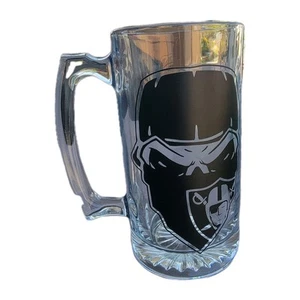 Raiders Football Beer Mug Etched Glass Mancave Collectable New never Used - Picture 1 of 3