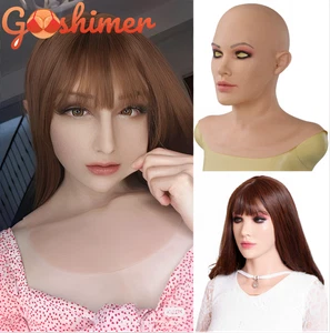 Realistic Silicone Female Face Mask Crossdresser Head Mask For women For Cosplay - Picture 1 of 28