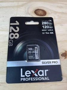Lexar Professional Silver PRO SDXC UHS II Card 128GB 280MBs Read 120MBs Write - Picture 1 of 9