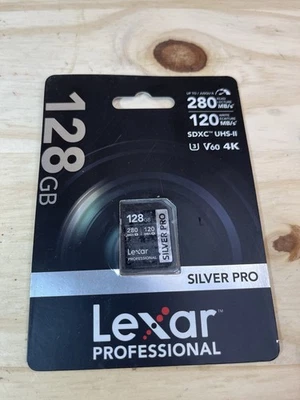 Lexar Professional Silver PRO SDXC UHS II Card 128GB 280MBs Read 120MBs Write - Image 1 of 4