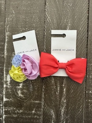 JANIE AND JACK NWT Set of 2 Bows One Coral Red Bow and One Multicolored Floral - Image 1 of 2
