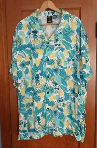 Chemise Disney Hawaïenne Homme 3XL Vert Mickey Mouse Floral Palmier Feuilles Aloha - Photo 1/9