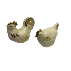 Set sale/pepe gallo gallina ceramica giapponese vintage dipinto a mano bianco/oro A18 - Foto 1 di 12