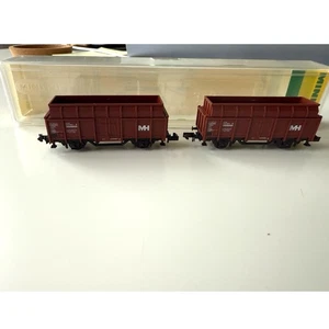 Minitrix 3524 escala N juego de 2 vagones de transporte de coque, buen estado sin carril - Imagen 1 de 6