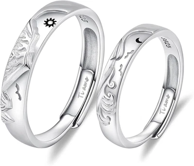 Anello Fidanzamento,Fedina Argento 925,Montagna E Mare Sole E Luna Anello Sempli - Immagine 1 di 4
