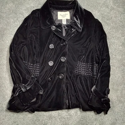 Chaqueta de Terciopelo America Rag Cie Para Mujer XL Negra Botón Frontal Peplum Carrera Foto 1 de 4