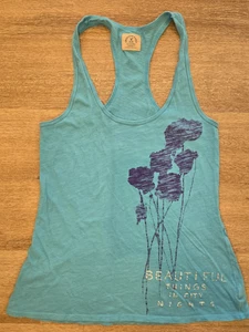 American Eagle Vintage Y2K Blue Racerback Tank Top Floral Design - Size Medium - Picture 1 of 7