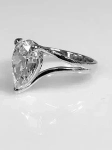 2Ct Pear Cut Lab-Created Diamond Solitaire Engagement Ring 14K White Gold Plated - Picture 1 of 3