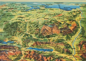 Postcard Bird's-eye view map of northeastern Switzerland - Picture 1 of 2