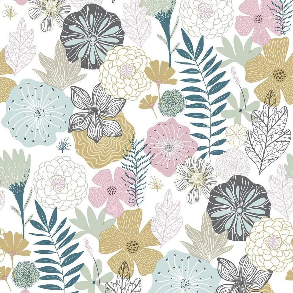 RoomMates RMK11328WP Pink Perennial Blooms Peel and Stick Wallpaper