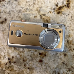 Canon PowerShot A400 3,2-MP-Digitalkamera – goldfarben und silberfarben – GETESTET & FUNKTIONSFÄHIG - Bild 1 von 4