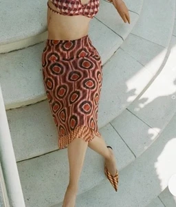 Zara Organza XS Printed Tulle A Line Midi Skirt Orange Brown Blogger’s Fav - Picture 1 of 8