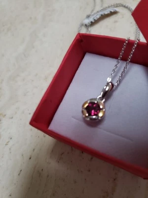 Rhodolite Garnet and Cambodian Zircon, Sterling Silver Pendant Necklace - New. - Image 1 of 4