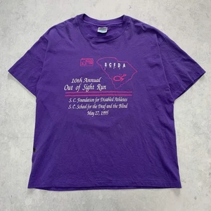 Vintage T Shirt Mens Large Purple Single Stitch Graphic Print 90s USA Run (F) - Picture 1 of 6