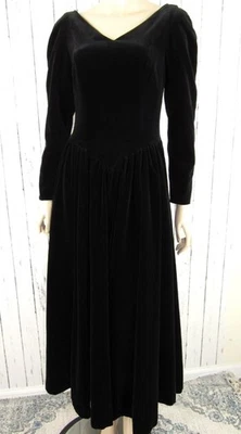 Vestido de té de terciopelo negro vintage Laura Ashley Great Britian talla 12 Foto 1 de 4