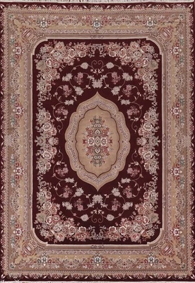 Victorian Style Turkish Area Rug 10x13 Living Room Burgundy Color Classic Carpet - Image 1 of 4