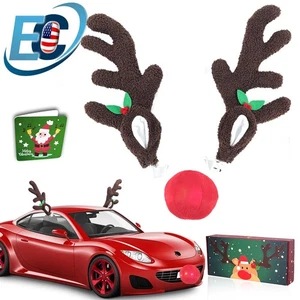 Juego de decoración de astas y nariz de reno de Navidad para automóvil para camioneta SUV camión regalo de Navidad - Imagen 1 de 6