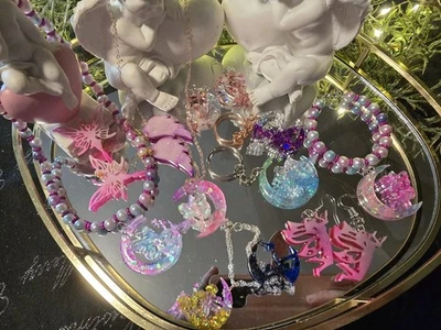 kinder Mode schmuck set Fee/feeen Motiv Glitzer Perlen Kette Ohrringe Armbänder  - Bild 1 von 4