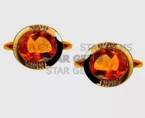 Natural Citrine Gemstone With 14k Gold Plated Silver Men's Stylish Cufflink CF42 - Picture 1 of 4